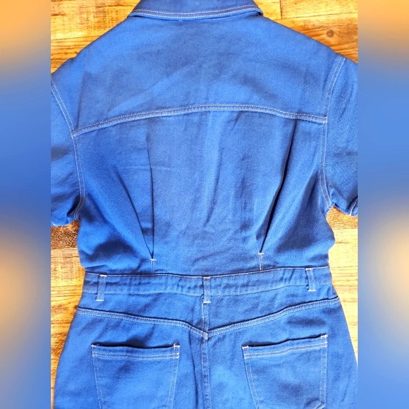 NEW Peach Love California Utility Blue Denim Jean Romper Jumpsuit Shorts Pockets - Picture 7 of 16
